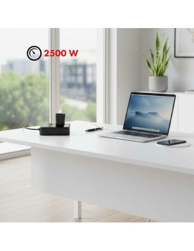 Maclean Listwa Zasilająca, Przedłużacz 2 Gniazda + 3Xusb, 110-240V Ac 50/60Hz, 2.1A Max 2500W, 3 M, Czarna Mce388 B