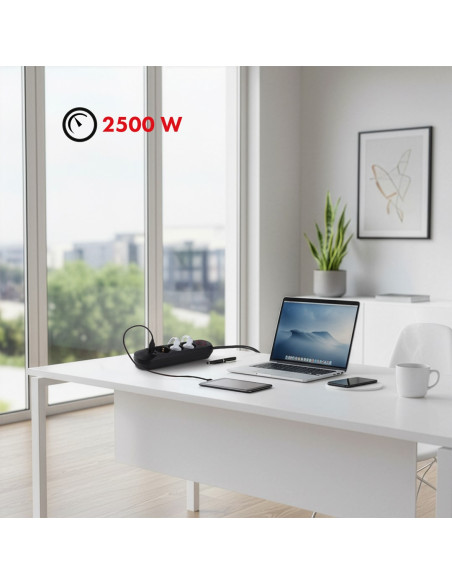 Maclean Listwa Zasilająca, Przedłużacz 3 Gniazda + 3Xusb, 110-240V Ac 50/60Hz, 2.1A Max 2500W, 1,5M, Czarna Mce394 B
