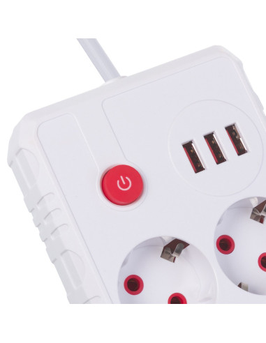Maclean Listwa Zasilająca, Przedłużacz 2 Gniazda + 3Xusb, 110-240V Ac 50/60Hz, 2.1A Max 2500W, 1.5M, Biała Mce387 W