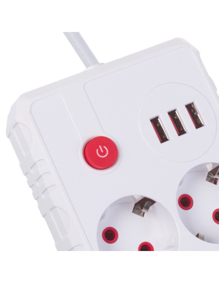 Maclean Listwa Zasilająca, Przedłużacz 2 Gniazda + 3Xusb, 110-240V Ac 50/60Hz, 2.1A Max 2500W, 1.5M, Biała Mce387 W