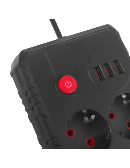 Maclean Listwa Zasilająca, Przedłużacz 2 Gniazda + 3Xusb, 110-240V Ac 50/60Hz, 2.1A Max 2500W, 1.5M, Czarna Mce387 B