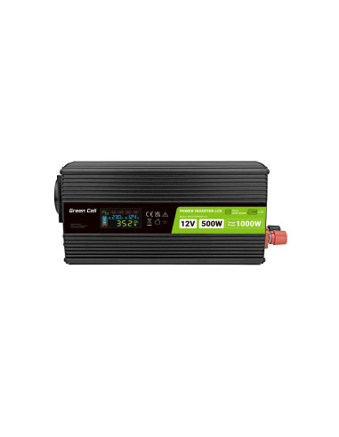 Green Cell Przetwornica Lcd 12V/230V 500W/1000W Czysty Sinus Invgc12P500Lcd