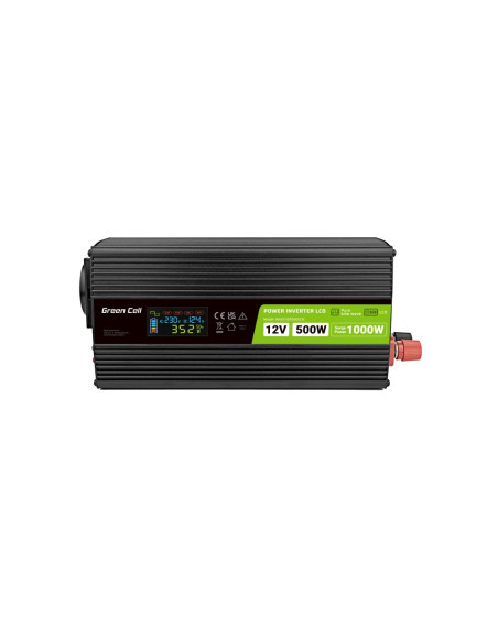 Green Cell Przetwornica Lcd 12V/230V 500W/1000W Czysty Sinus Invgc12P500Lcd