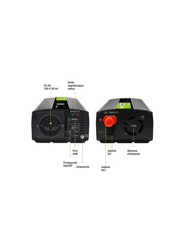 Green Cell Przetwornica Lcd 12V/230V 500W/1000W Czysty Sinus Invgc12P500Lcd