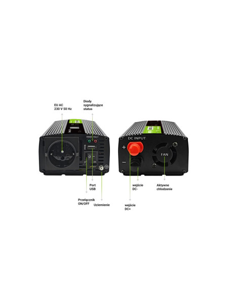 Green Cell Przetwornica Lcd 12V/230V 500W/1000W Czysty Sinus Invgc12P500Lcd
