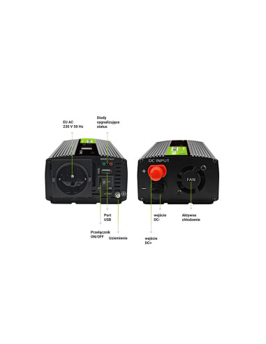 Green Cell Przetwornica Lcd 12V/230V 500W/1000W Czysty Sinus Invgc12P500Lcd