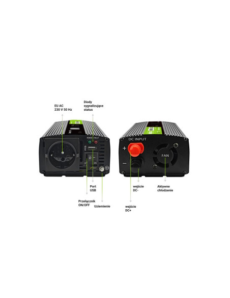 Green Cell Przetwornica Lcd 12V/230V 500W/1000W Czysty Sinus Invgc12P500Lcd