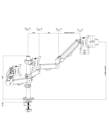 Maclean Uchwyt Na 3 Monitory, Sprężyna Gazowa, 17"-27", 2-8Kg, Czarny Mc-137