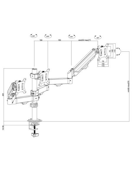 Maclean Uchwyt Na 3 Monitory, Sprężyna Gazowa, 17"-27", 2-8Kg, Czarny Mc-137