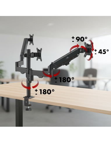 Maclean Uchwyt Na 3 Monitory, Sprężyna Gazowa, 17"-27", 2-8Kg, Czarny Mc-137