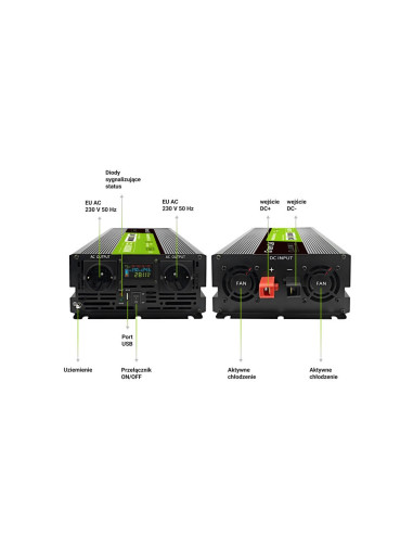 Green Cell Przetwornica Lcd 24V/230V 3000W/6000W Czysty Sinus Invgc24P3000Lcd