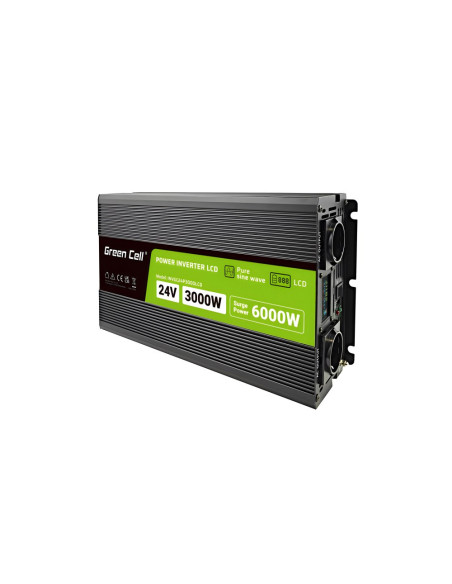 Green Cell Przetwornica Lcd 24V/230V 3000W/6000W Czysty Sinus Invgc24P3000Lcd