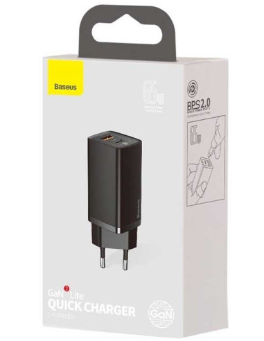 Ładowarka Sieciowa Baseus Gan2 Lite, Usb + Usb-C, 65W, Eu (Czarna)