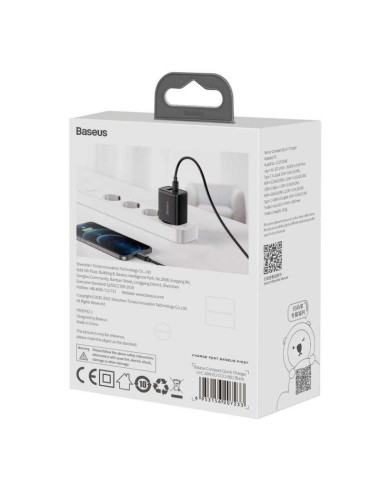Baseus Ładowarka Sieciowa Usb, Usb-C (Czarna)