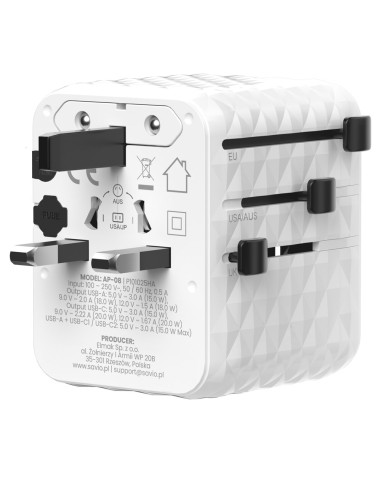 Savio Uniwersalny Adapter Podróżny 20W Ap-08