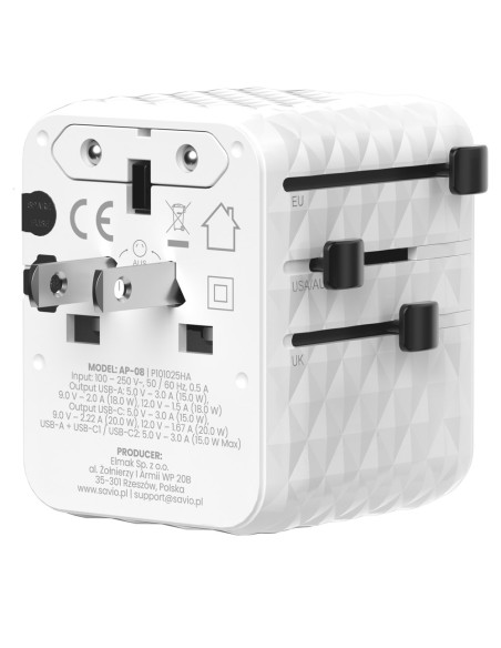 Savio Uniwersalny Adapter Podróżny 20W Ap-08