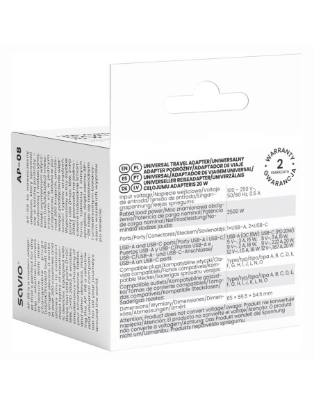 Savio Uniwersalny Adapter Podróżny 20W Ap-08