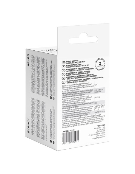 Savio Adapter Podróżny Gniazdo Globalne - Wtyk Uk Ap-05