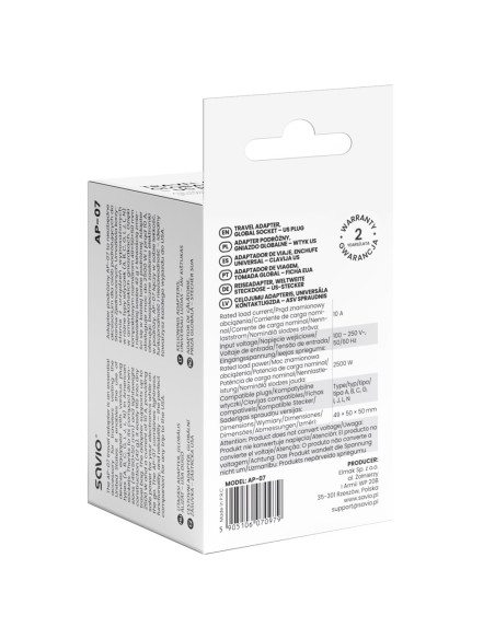 Savio Adapter Podróżny Gniazdo Globalne - Wtyk Us Ap-07