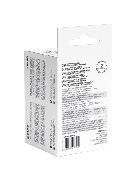 Savio Adapter Podróżny Gniazdo Globalne - Wtyk Eu Ap-06