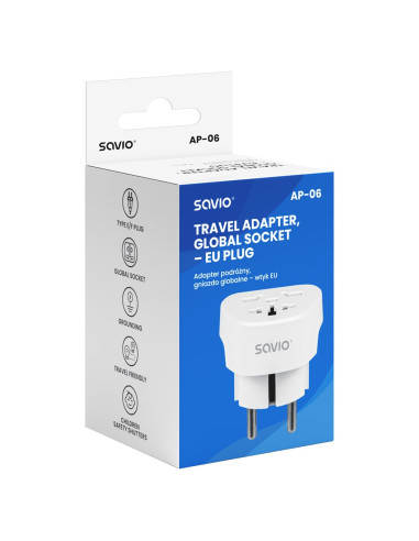 Savio Adapter Podróżny Gniazdo Globalne - Wtyk Eu Ap-06