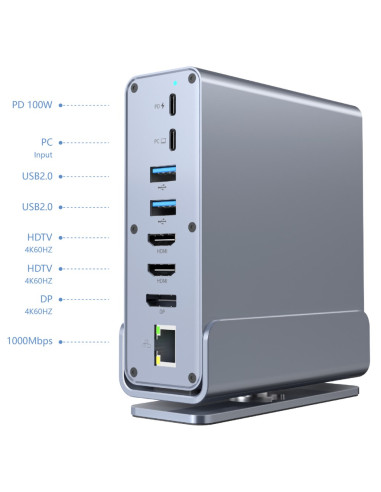 Gembird Multi Adapter Usb Typ Cf 15W1 (Usb Af-Porty V.2X2+V.3X3, Typ Cf+Hdmix2+Displayport+Pd+Czytnik Kart+Gigalan+Audio Szar