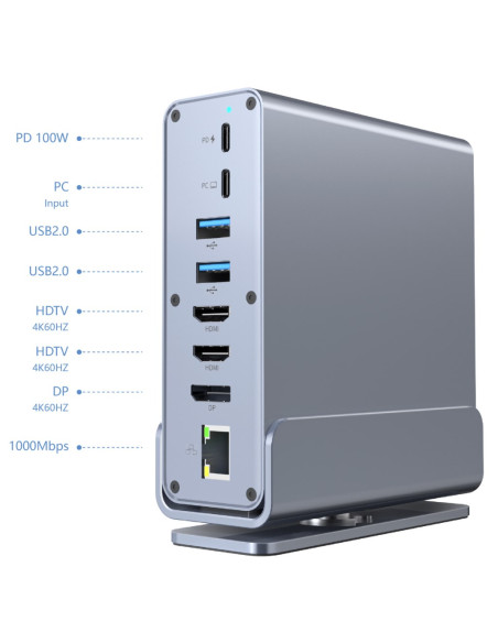 Gembird Multi Adapter Usb Typ Cf 15W1 (Usb Af-Porty V.2X2+V.3X3, Typ Cf+Hdmix2+Displayport+Pd+Czytnik Kart+Gigalan+Audio Szar