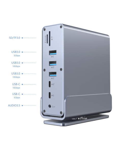Gembird Multi Adapter Usb Typ Cf 15W1 (Usb Af-Porty V.2X2+V.3X3, Typ Cf+Hdmix2+Displayport+Pd+Czytnik Kart+Gigalan+Audio Szar