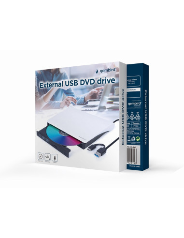 Gembird Zewnętrzna Nagrywarka Dvd 8X, Cd 24X Usb 3.1 Slim Czarno-Biała
