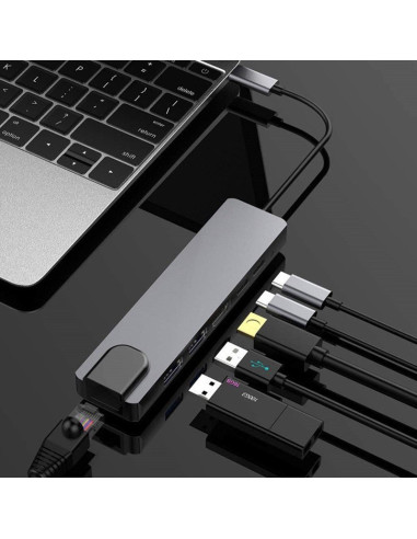 Gembird Multi Adapter Usb Type-C 5W1 (Usb Af And Type-C Hub + Hdmi + Pd+Lan) Szary