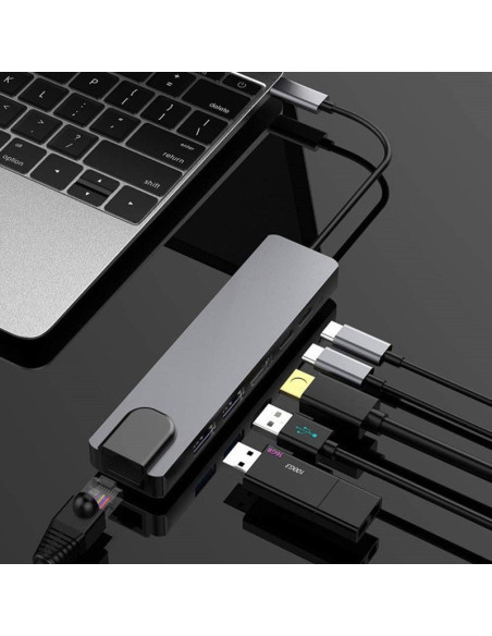 Gembird Multi Adapter Usb Type-C 5W1 (Usb Af And Type-C Hub + Hdmi + Pd+Lan) Szary
