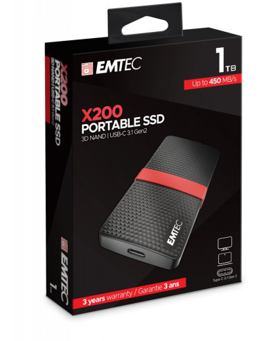 Emtec Ssd Power Plus X200 - Dysk Ssd - 1Tb - Zewnętrzny (Przenośny) - Usb 3.1 Gen 1 (Złącze Usb-C)