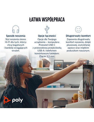 Poly Blackwire 3325 Stereo Ms Teams Certified Usb-C Headset +3.5Mm Plug +Usb-C/A Adapter 8X222Aa