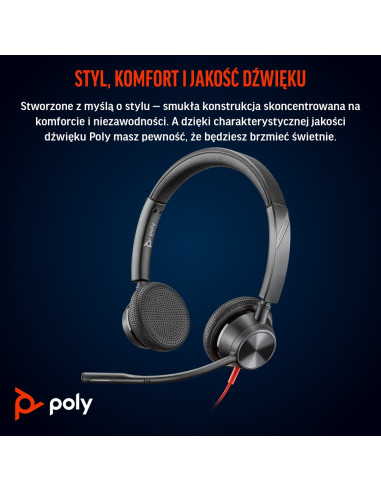 Poly Blackwire 3325 Stereo Ms Teams Certified Usb-C Headset +3.5Mm Plug +Usb-C/A Adapter 8X222Aa