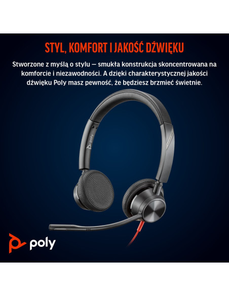 Poly Blackwire 3325 Stereo Ms Teams Certified Usb-C Headset +3.5Mm Plug +Usb-C/A Adapter 8X222Aa