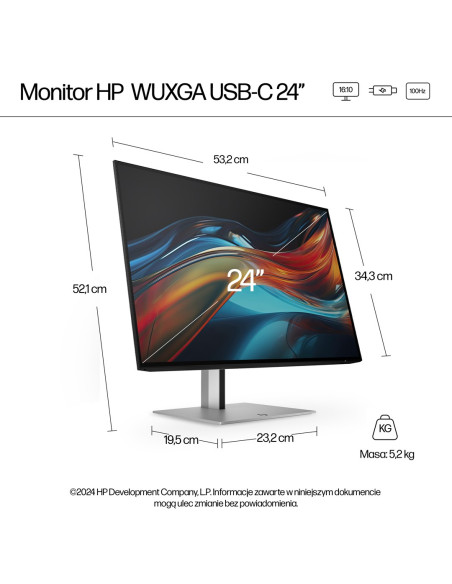 Monitor Hp Led 24”S7 Pro 724Pu (8Y2F7Aa) 100Hz