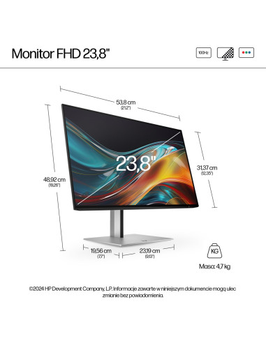 Monitor Hp Led 23,8”S7 Pro 724Pf (8X530Aa) 100Hz
