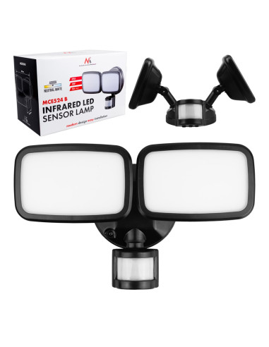 Maclean Ścienna Lampa Led, Z Czujnikiem Pir, 20W, 1500Lm, Ip65, Neutral White 4000K, Czarna Mce524 B