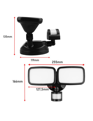 Maclean Ścienna Lampa Led, Z Czujnikiem Pir, 20W, 1500Lm, Ip65, Neutral White 4000K, Czarna Mce524 B