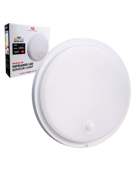 Maclean Lampa Led Z Czujnikiem Ruchu, Czujnik Pir, Kolor Biały, 10W, Ip65, 1000Lm, Barwa Neutralna Mce525 W