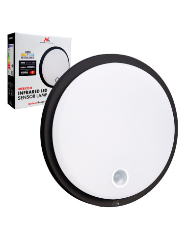 Maclean Lampa Led Z Czujnikiem Ruchu, Czujnik Pir, Kolor Czarny, 10W, Ip65, 1000Lm, Barwa Neutralna Mce525 B