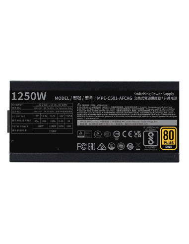 Chłodnica Master Mwe Gold 1250 V2 Atx 3.1, 1250 W, 100 - 240 V, 50/60 Hz, 15 - 7 A, Aktywna, 120 W