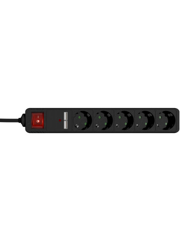 Gembird Listwa Zasilająca, Przeciwprzepięciowa 5Xschuko + 2X Usb, 1,5M, Kolor Czarny