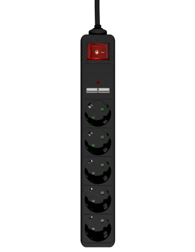 Gembird Listwa Zasilająca, Przeciwprzepięciowa 5Xschuko + 2X Usb, 1,5M, Kolor Czarny