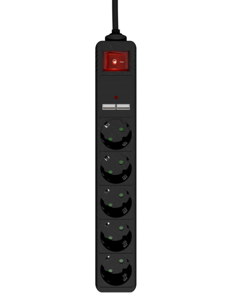 Gembird Listwa Zasilająca, Przeciwprzepięciowa 5Xschuko + 2X Usb, 1,5M, Kolor Czarny