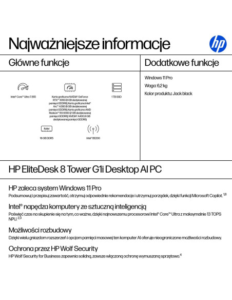 Hp Elitedesk 8 Tower G1I Ultra 7 265 16Gb Ddr5 56000 Ssd1Tb Arc W11Pro 3Y Onsite