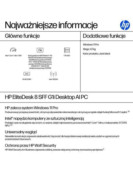 Hp Elitedesk 8 Sff G1I Ultra 7 265 16Gb Ddr5 5600 Ssd1Tb Arc W11Pro 3Y Onsite