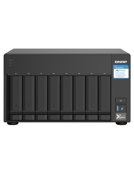 Qnap Ts-832Px-4G, Tower, 8 X 2.5"/3.5" Sata, Annapurna Labs Alpine Al324 1.7Gh, 4Gb Ddr4 Sodimm (Max. 16Gb), 2 X 10Gbe Sfp+, 2 X
