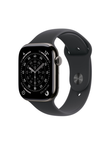 Apple Watch Series 11 Cellular 42Mm Łupkowa Koperta Tytanowa Z Czarnym Paskiem Sportowym - M/L