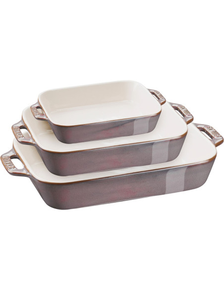 Zestaw 3 Prostokątnych Półmisków Ceramicznych Staub 40508-173-0 - Antyczny Szary